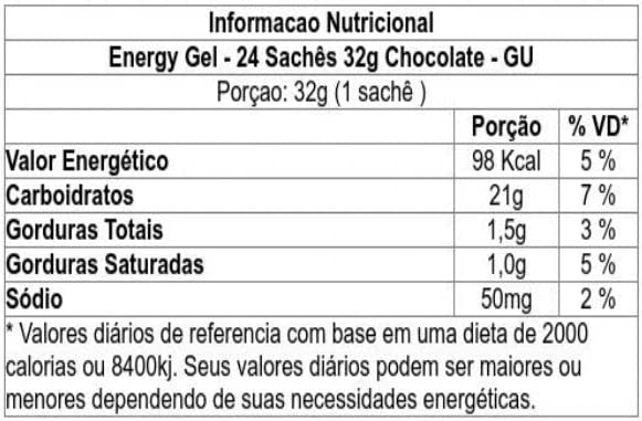 Gu energy gel - Chocolate Belga | Sachê 32g